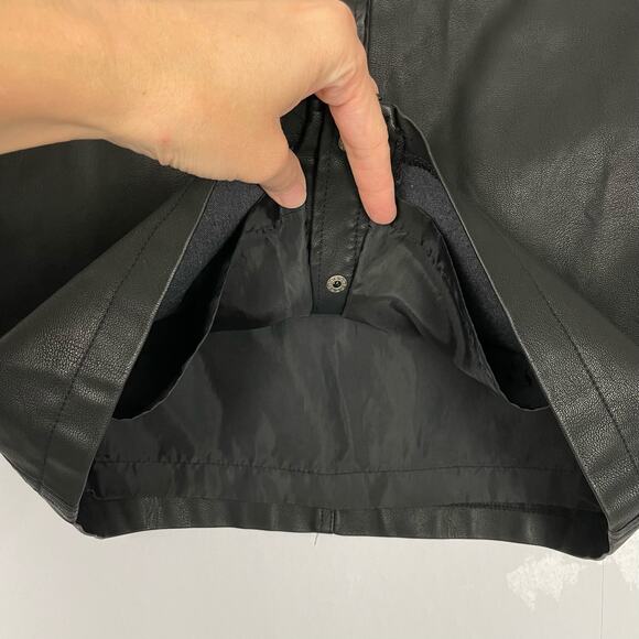 John + Jenn | Revolve Mert Black Faux Leather Snap Button Front Mini Skirt - Picture 6 of 8